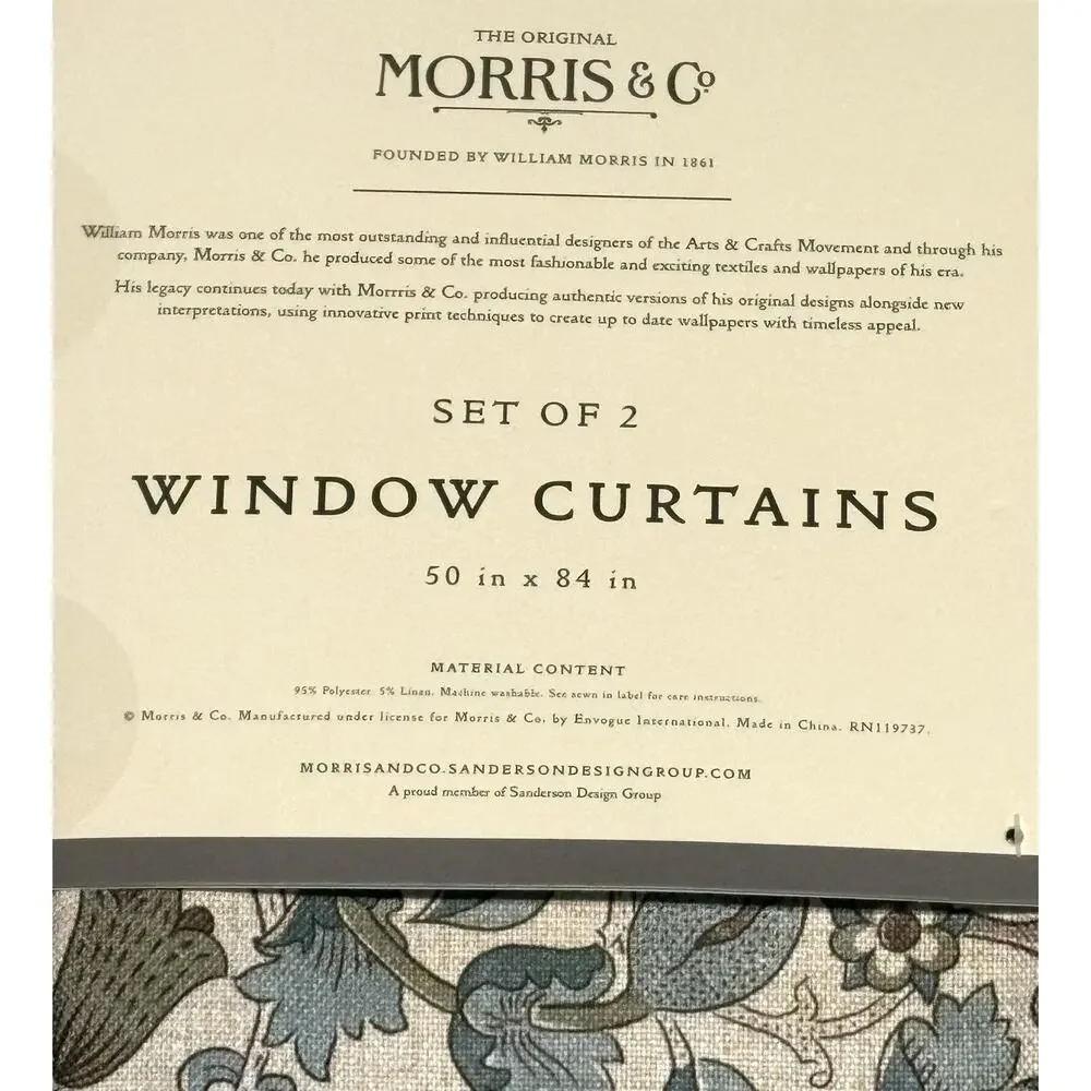 William Morris & Co. Window Curtains Panels Lodden Set Pair 50 X 84” Blue Drapes